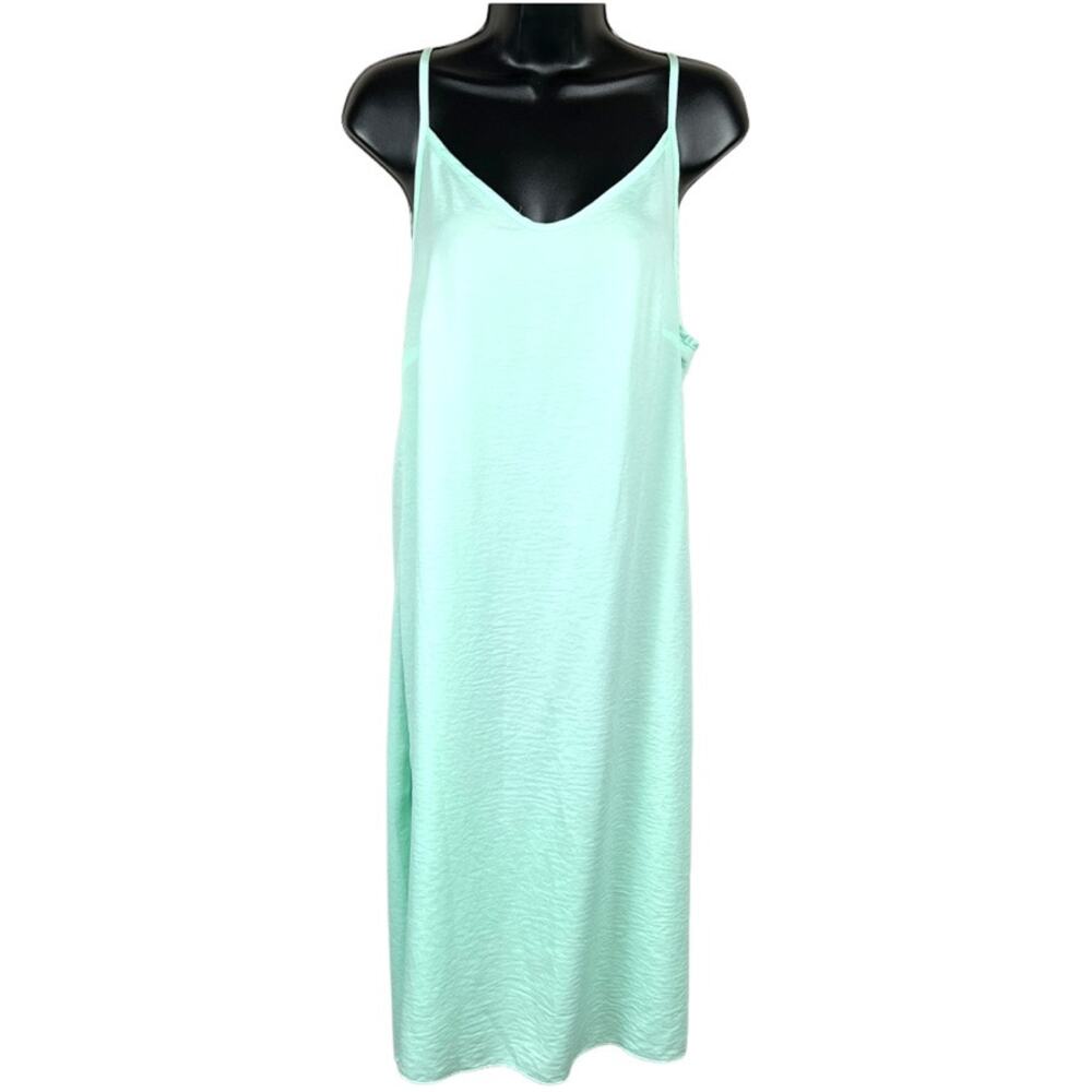 See You Monday Slip Dress Green V-Neck‎ Sleeveless Side Slit Midi NWT Juniors M